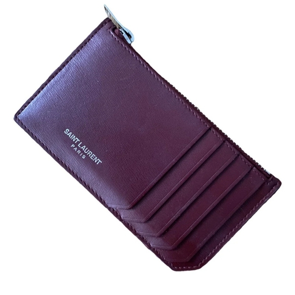 Saint Laurent Burgundy Leather Wallet/Card Holder with Zipper - Picture 1 of 12
